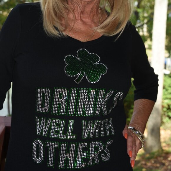 St. Patrick's rhinestone black long sleeve shirt XS S M L XL XXL 1X 2X 3… - Picture 4 of 7